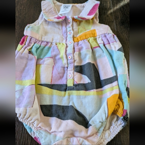 Open Edit Bubble Romper Baby Girl 3 Months Retro Artsy Gauze Cotton Geometric - Picture 5 of 5